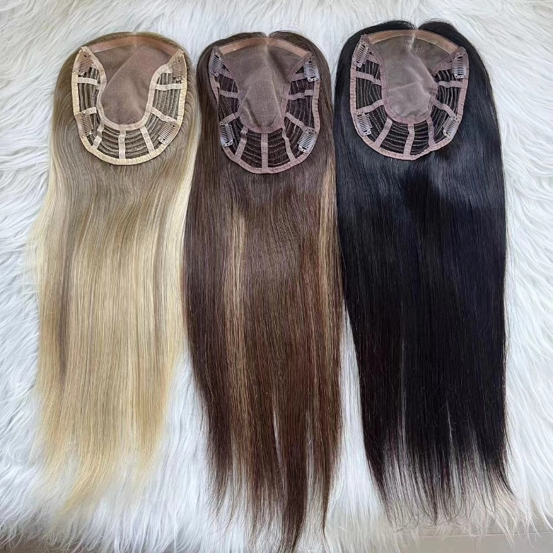 Very popular Mono topper with open weft #B10 color Brazilian human hair YR0029